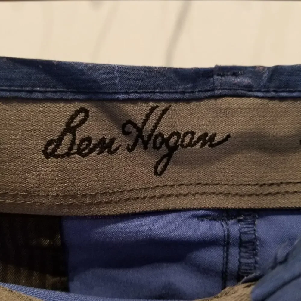 Ben Hogan Men's Blue‎ Flat Front Golf Shorts Check Plaid Pockets Size XL